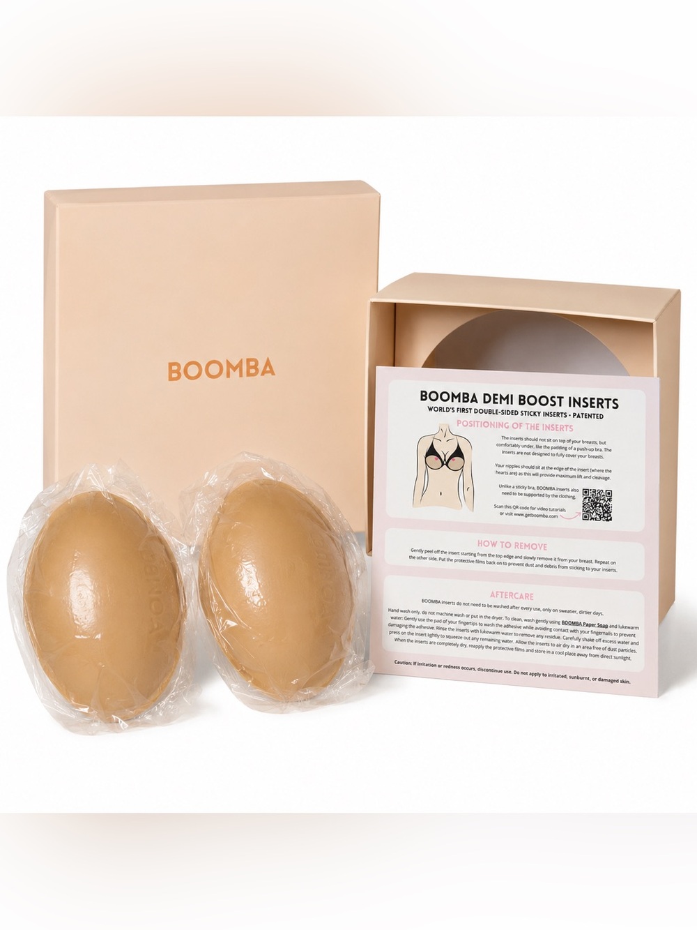 BOOMBA Demi Boost Inserts Beige Small Double-Sided Sticky Bra Inserts NIB
